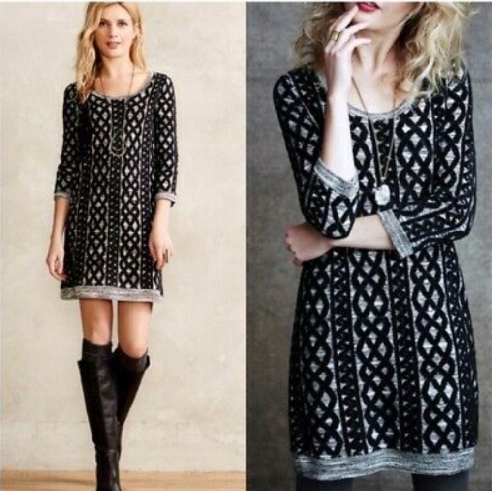 Anthropologie Moth Black Knit Sweater Dress Medium
